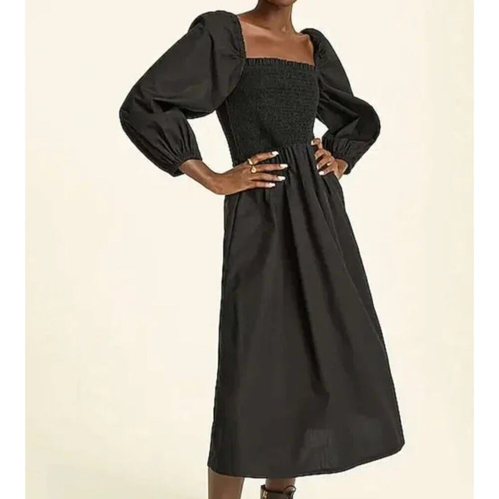 J. Crew Black 100% Linen Daydream Smocked Midi Dress Size XXL